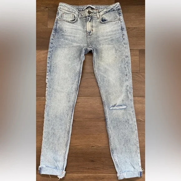 Zara Basic Jeans Women's Sz 4 Denim Z1975 Ankle Cuffed Mid Rise Straight Leg - Picture 5 of 16